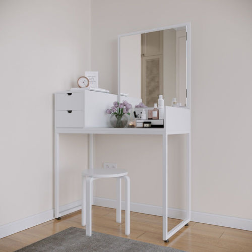 Bàn trang điêmg gỗ cao su sơn trắng SFBTD015
