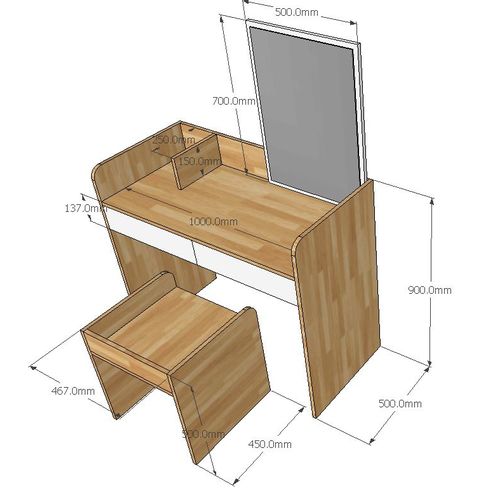 Bộ bàn trang điểm gỗ cao su SFBTD008