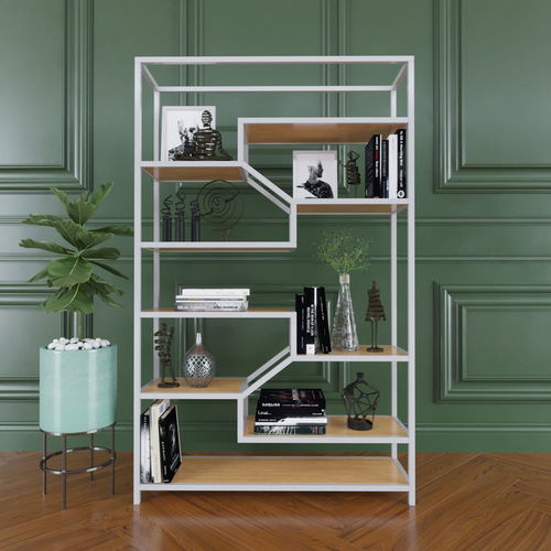Kệ sách đơn giản khung sắt gỗ cao su - SFKS012