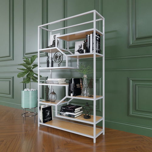 Kệ sách đơn giản khung sắt gỗ cao su - SFKS012