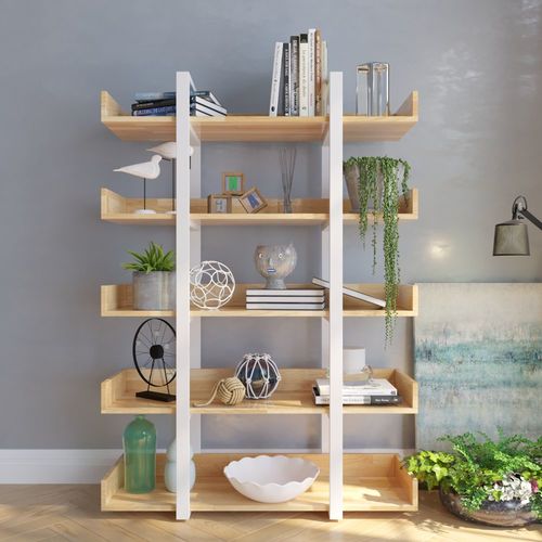 Kệ sách trang trí khung sắt trắng màu gỗ-SFKS007