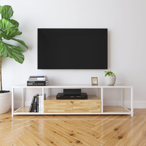 Kệ Tivi khung sắt gỗ cao su 2 hộc kéo - SFKTV003