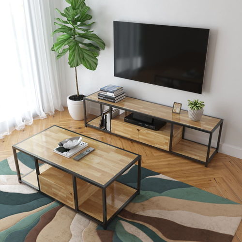 Kệ Tivi khung sắt gỗ cao su 2 hộc kéo - SFKTV003