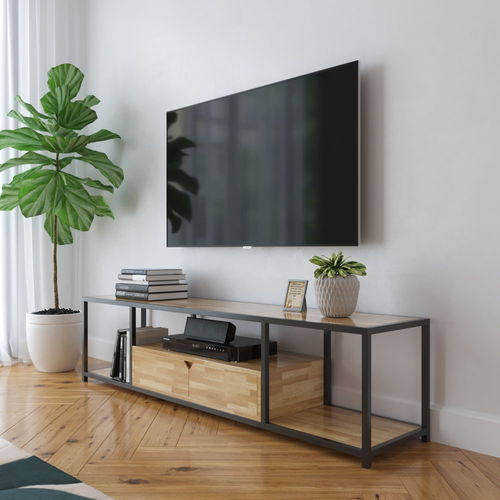 Kệ Tivi khung sắt gỗ cao su 2 hộc kéo - SFKTV003