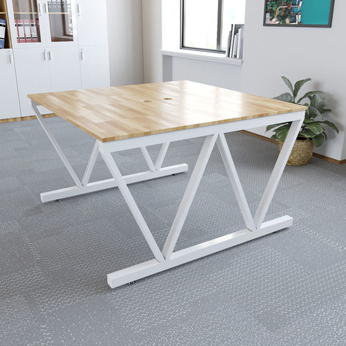 SFVC005 - Bàn cum 2 chỗ ngồi gỗ cao su chân sắt chữ V
