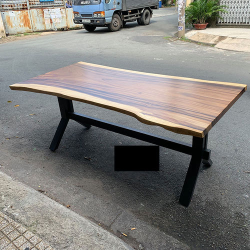 SFMT013 - Bàn gỗ Me Tây 80x160cm dày 5cm chân sắt lớn