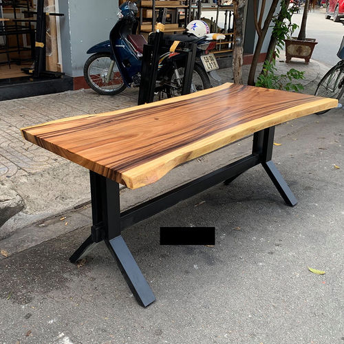 SFMT013 - Bàn gỗ Me Tây 80x160cm dày 5cm chân sắt lớn