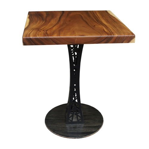 SFMT010 - Bàn cafe gỗ me tây VUÔNG 60cm dày 5cm chân sắt hoa văn