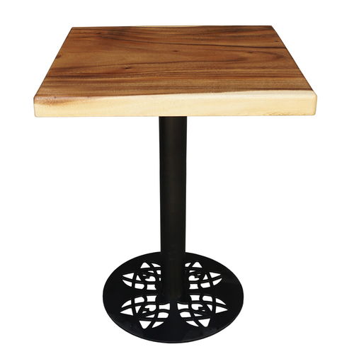 SFMT008 - Bàn cafe gỗ me tây VUÔNG 60cm dày 5cm chân sắt đế tròn hoa văn