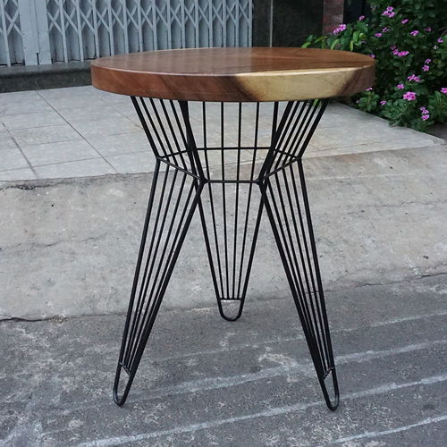 SFMT001 - Bàn cafe gỗ me tây tròn 60cm dày 5cm chân sắt