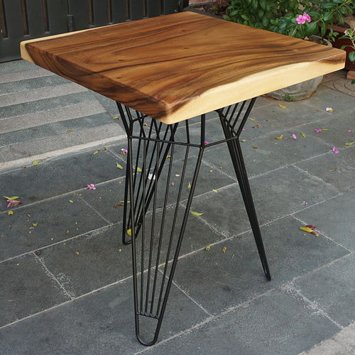 SFMT005 - Bàn cafe gỗ me tây VUÔNG 60cm dày 5cm chân sắt