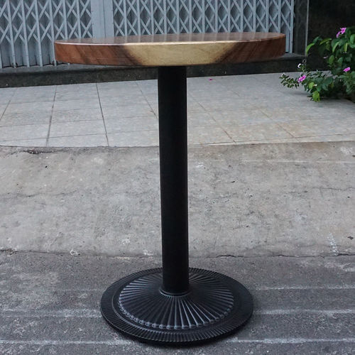SFMT002 - Bàn cafe gỗ me tây tròn 60cm dày 5cm chân sắt đế gang đúc