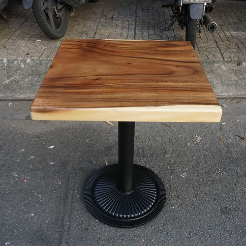 SFMT009 - Bàn cafe gỗ me tây VUÔNG 60cm dày 5cm chân sắt đế gang đúc