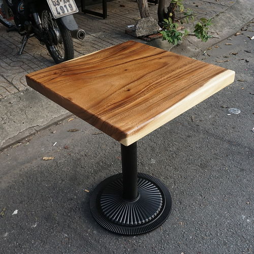 SFMT009 - Bàn cafe gỗ me tây VUÔNG 60cm dày 5cm chân sắt đế gang đúc