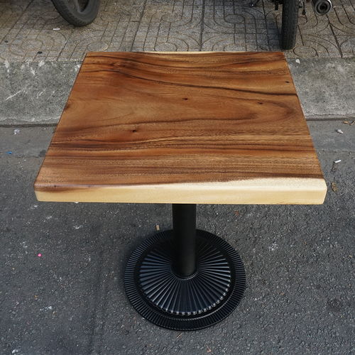 SFMT009 - Bàn cafe gỗ me tây VUÔNG 60cm dày 5cm chân sắt đế gang đúc