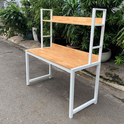 SFBK005 - Bàn làm việc kết hợp kệ khung sắt gỗ cao su