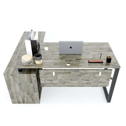 SFKC004- Bàn giám đốc gỗ cao su chân sắt chữ K gác tủ