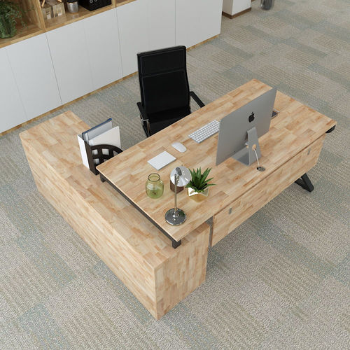 SFMXC004- Bàn giám đốc gỗ cao su chân sắt chữ X gác tủ