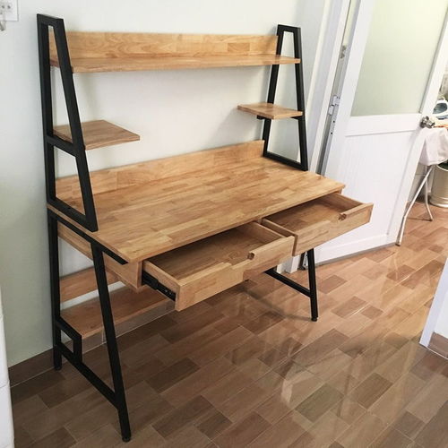 SFBK010 - Bàn làm việc kết hợp kệ có hộc kéo gỗ cao su khung sắt