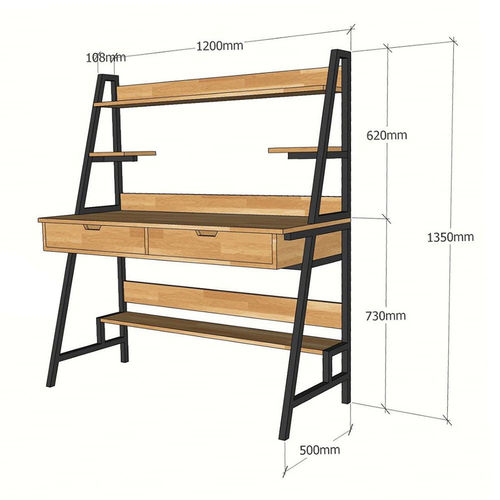 SFBK010 - Bàn làm việc kết hợp kệ có hộc kéo gỗ cao su khung sắt