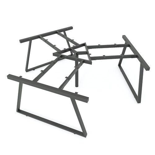 SFTV008 - Bàn cụm 3 chỗ ngồi góc 120 độ gỗ cao su chân sắt hình Thang Vuông