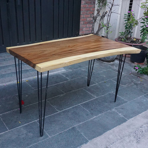SFMT014 - Bàn gỗ Me Tây 60x120cm dày 5cm chân sắt Hairpin