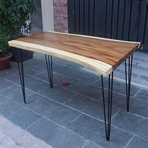 SFMT014 - Bàn gỗ Me Tây 60x120cm dày 5cm chân sắt Hairpin