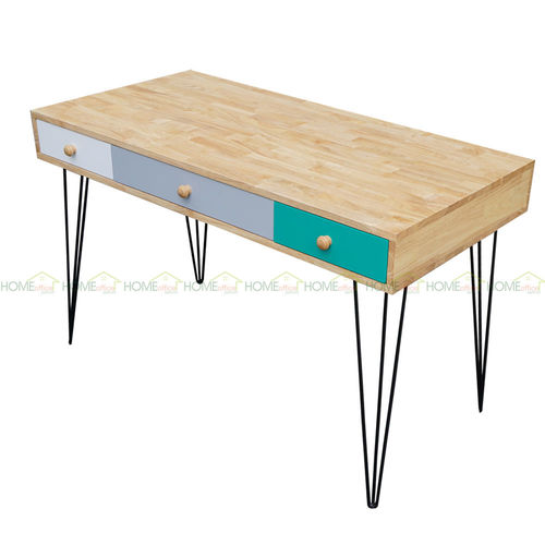 SFBHK004- Bàn 3 hộc kéo gỗ cao su màu tự nhiên chân Hairpin (60x120x75cm)