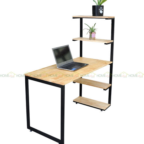 SFBK006 - Bàn làm việc kết hợp kệ bên khung sắt gỗ cao su
