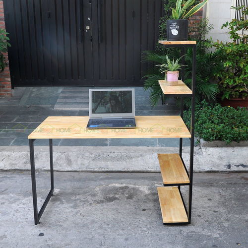 SFBK006 - Bàn làm việc kết hợp kệ bên khung sắt gỗ cao su