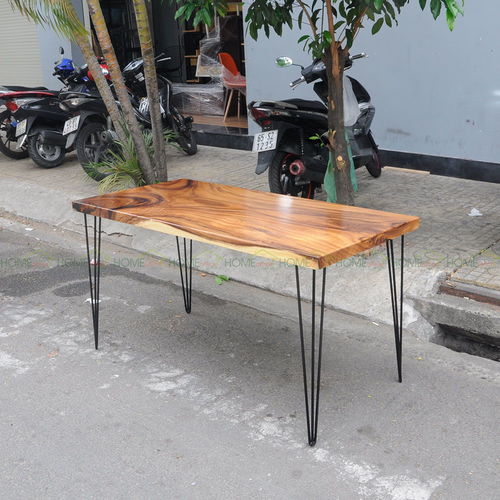 SFMT015 - Bàn gỗ Me Tây 70x140cm dày 5cm chân sắt Hairpin