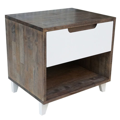 SFTDG005- Tủ đầu giường 1 ngăn kéo gỗ cao su màu nâu cửa trắng (50x40x48cm)