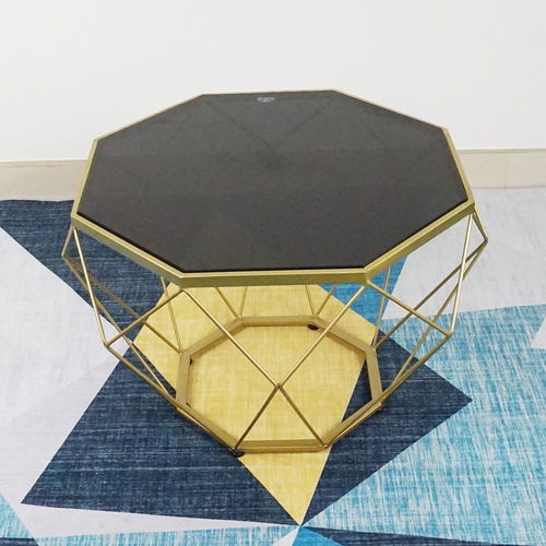 SFBT020 - Bàn Sofa Dimond khung màu vàng đồng mặt kính đen