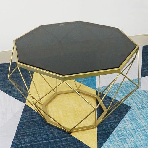 SFBT020 - Bàn Sofa Dimond khung màu vàng đồng mặt kính đen