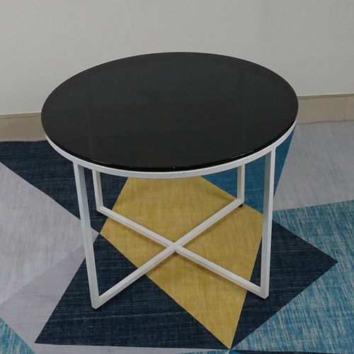 SFBT024 -  Bàn Sofa chân chữ thập mặt kính đen