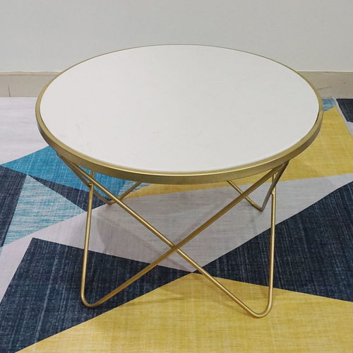 SFBT016- Bàn Sofa 4 chân chữ V vàng đồng mặt đá Trắng