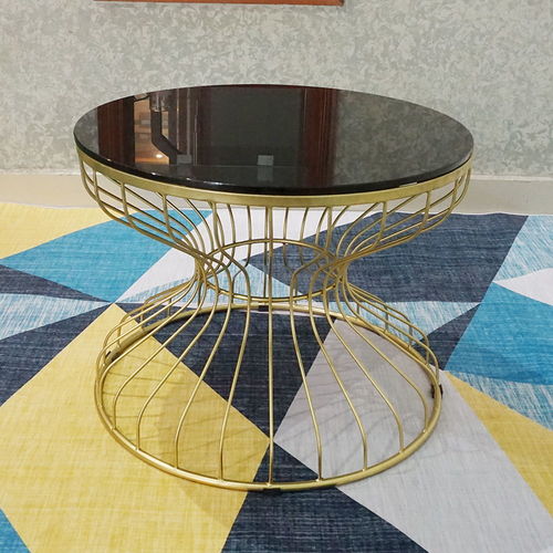 SFBT005- Bàn Sofa Đồng Hồ Cát khung sắt vàng đồng mặt kính đen