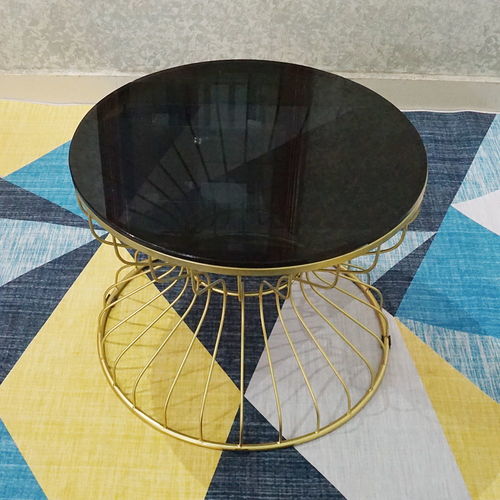 SFBT005- Bàn Sofa Đồng Hồ Cát khung sắt vàng đồng mặt kính đen