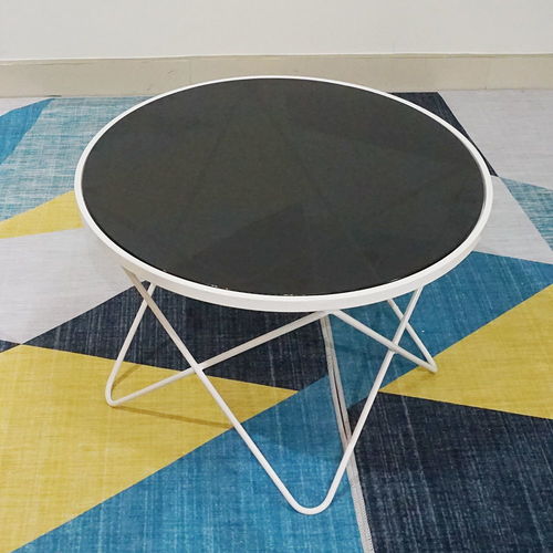 SFBT014 - Bàn Sofa 4 chân chữ V sơn trắng kính đen
