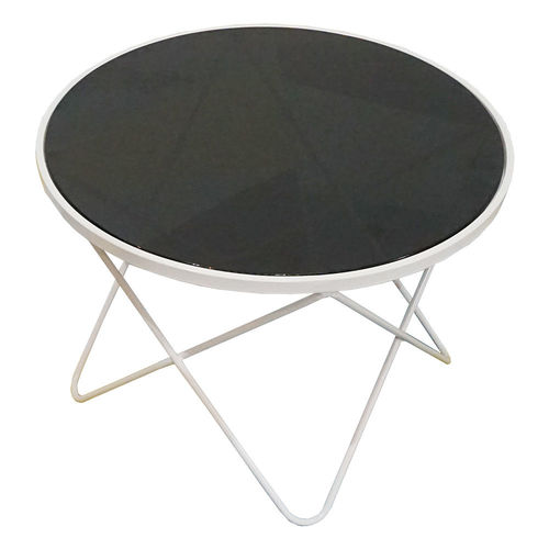 SFBT014 - Bàn Sofa 4 chân chữ V sơn trắng kính đen