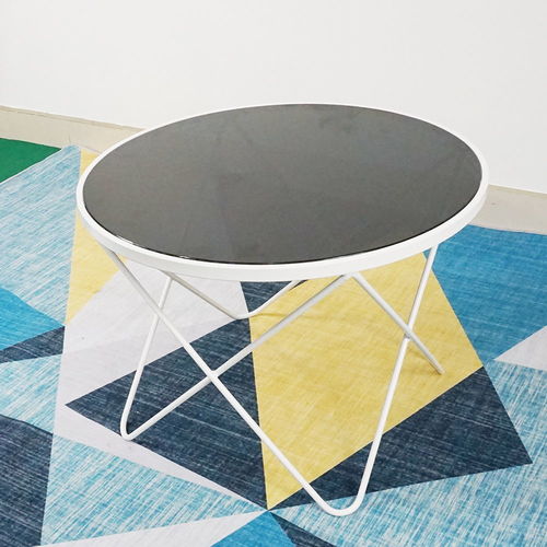 SFBT014 - Bàn Sofa 4 chân chữ V sơn trắng kính đen