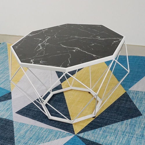 SFBT004 - Bàn Sofa Dimond khung sắt trắng mặt kính giả đá