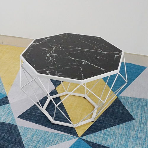 SFBT004 - Bàn Sofa Dimond khung sắt trắng mặt kính giả đá
