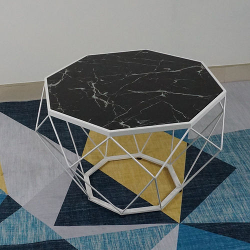 SFBT004 - Bàn Sofa Dimond khung sắt trắng mặt kính giả đá