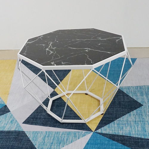 SFBT004 - Bàn Sofa Dimond khung sắt trắng mặt kính giả đá
