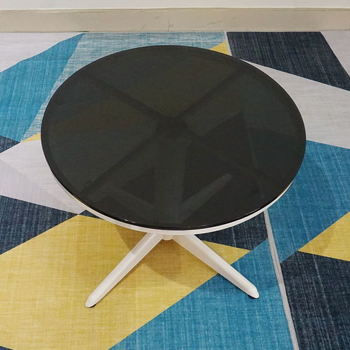 SFBT012- Bàn Sofa chân trụ tròn chia 4 sơn trắng mặt kính đen