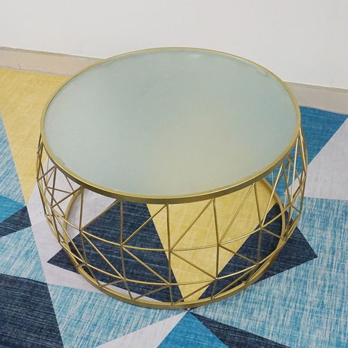 SFBT023 - Bàn Sofa hình Trống khung sắt Vàng đồng mặt kính mờ