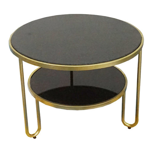 SFBT008 - Bàn Sofa Tròn 2 tầng mặt đá khung sắt vàng đồng