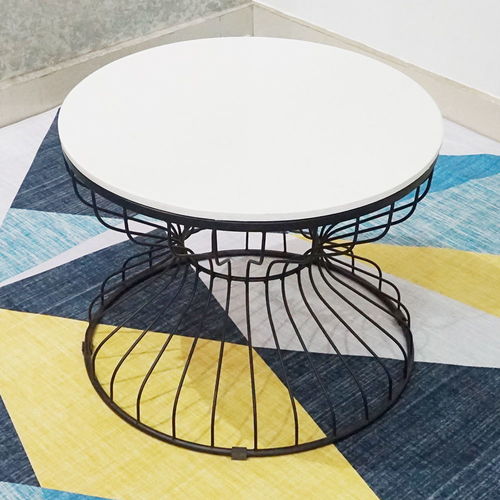 SFBT006 - Bàn sofa đồn hồ cát khung đen mặt đá trắng