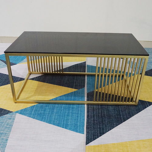 SFBT003 - Bàn Sofa chữ nhật khung vàng đồng mặt kính đen